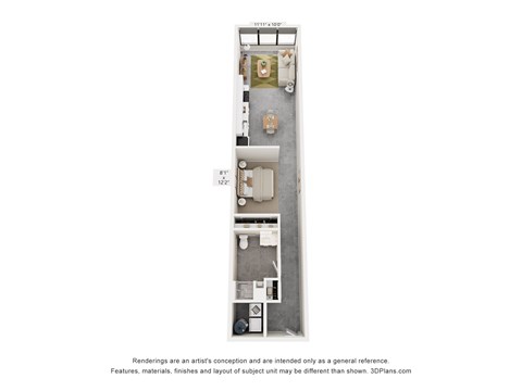 Floor plan for studio, 1 bath, 732 sqft